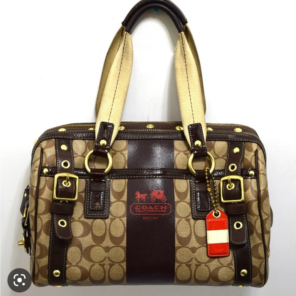 Coach Heritage Stripe XL Zip Satchel